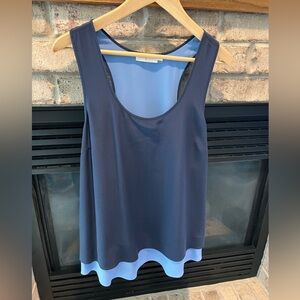 Tory Burch Navy and Light Blue Layered 100% Silk Tank Top